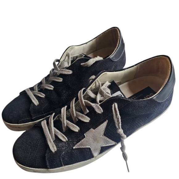 AUTHENTIC Golden Goose Black and Silver Women's Star Sneakers Size 10 EUC - Picture 1 of 16